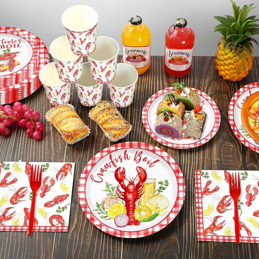 Crawfish Boil Party Supplies Disposable Tableware Set - Red